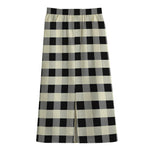 Beige And Black Buffalo Check Print Cotton Front Slit Maxi Skirt