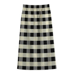 Beige And Black Buffalo Check Print Cotton Front Slit Maxi Skirt