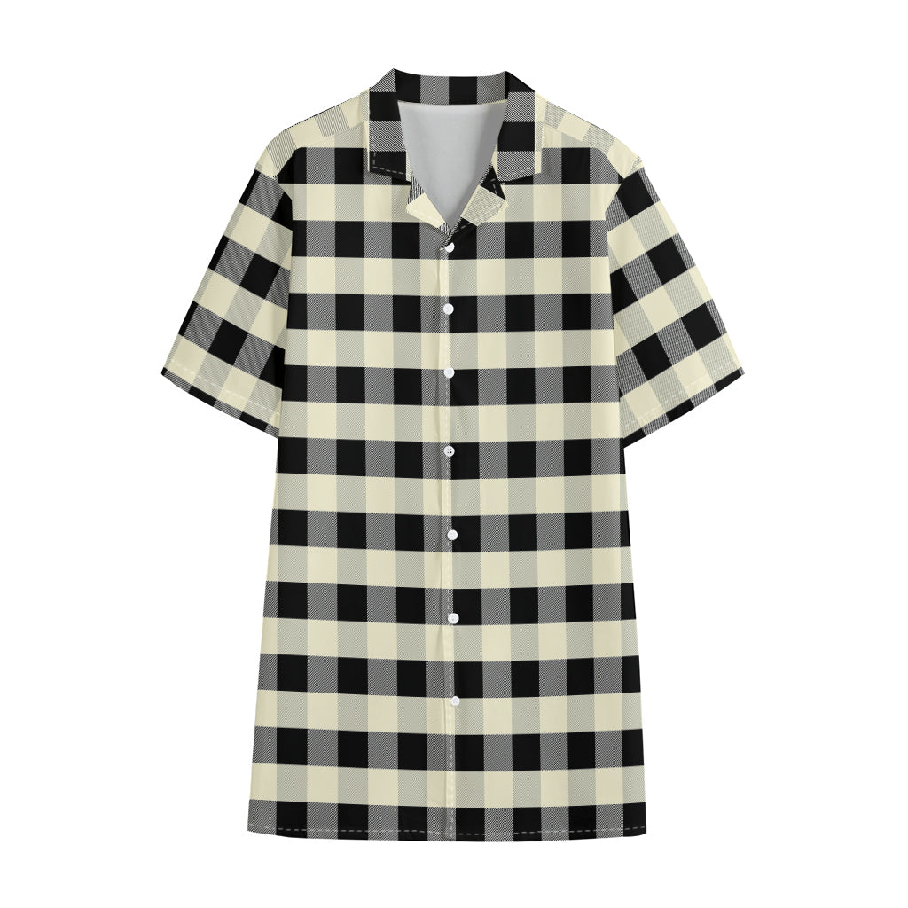 Beige And Black Buffalo Check Print Cotton Hawaiian Shirt