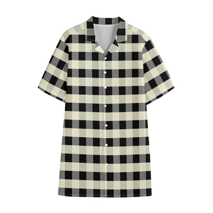 Beige And Black Buffalo Check Print Cotton Hawaiian Shirt