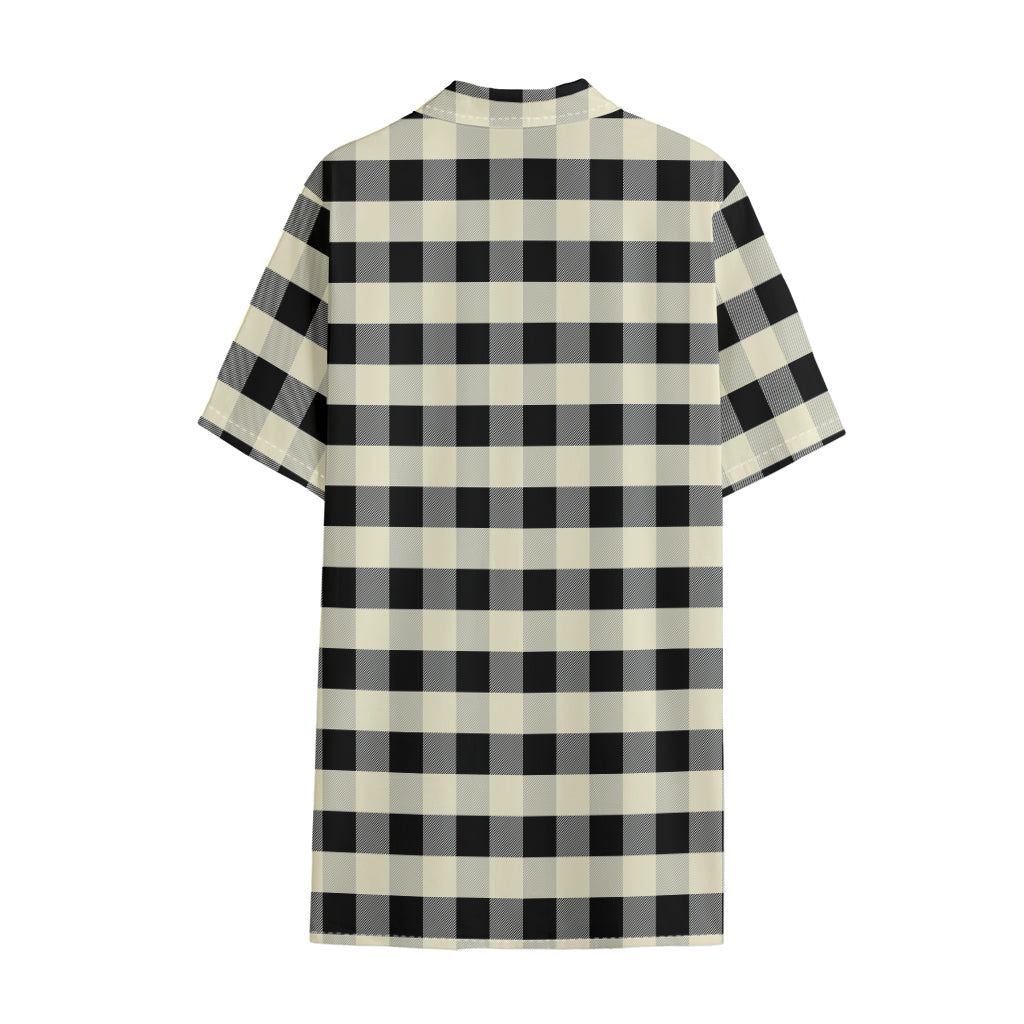 Beige And Black Buffalo Check Print Cotton Hawaiian Shirt