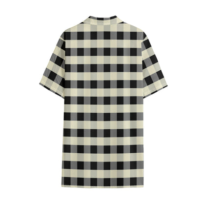 Beige And Black Buffalo Check Print Cotton Hawaiian Shirt
