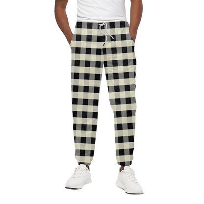 Beige And Black Buffalo Check Print Cotton Pants