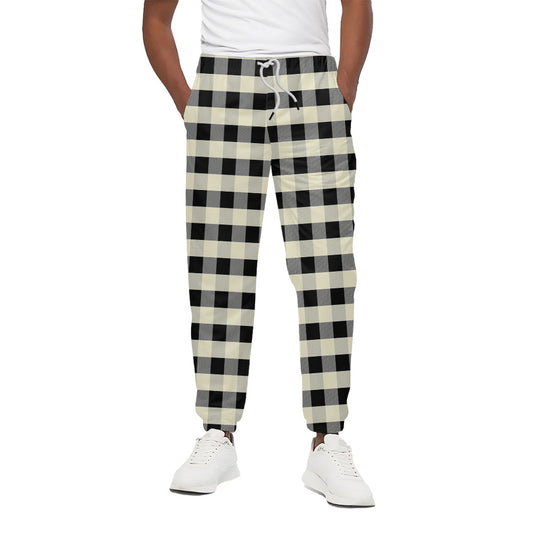 Beige And Black Buffalo Check Print Cotton Pants