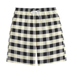 Beige And Black Buffalo Check Print Cotton Shorts