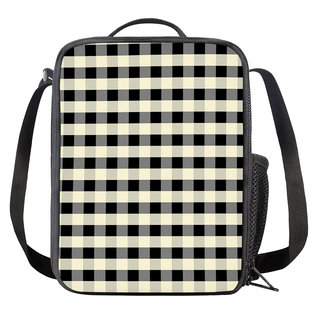 Beige And Black Buffalo Check Print Crossbody Lunch Bag