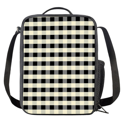 Beige And Black Buffalo Check Print Crossbody Lunch Bag
