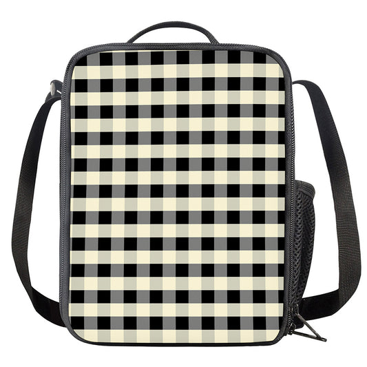 Beige And Black Buffalo Check Print Crossbody Lunch Bag