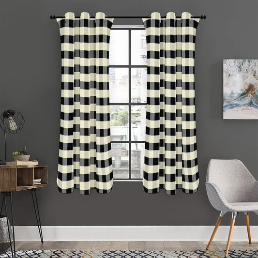 Beige And Black Buffalo Check Print Curtain