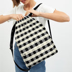 Beige And Black Buffalo Check Print Drawstring Backpack
