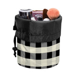 Beige And Black Buffalo Check Print Drawstring Makeup Bag