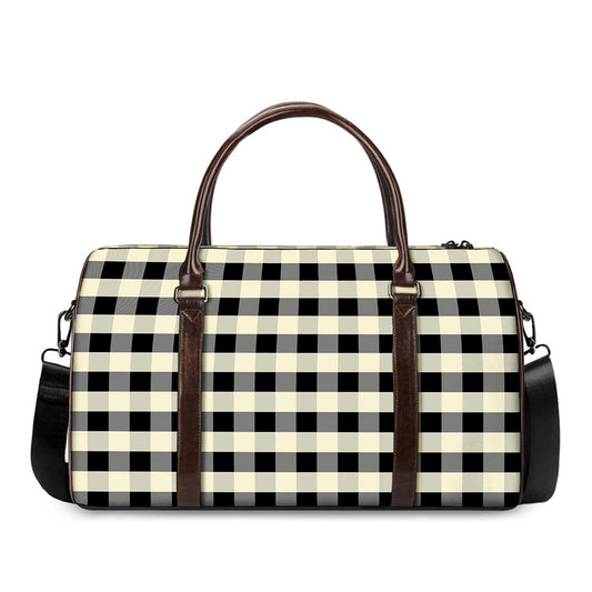 Beige And Black Buffalo Check Print Duffle Bag