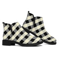 Beige And Black Buffalo Check Print Flat Ankle Boots