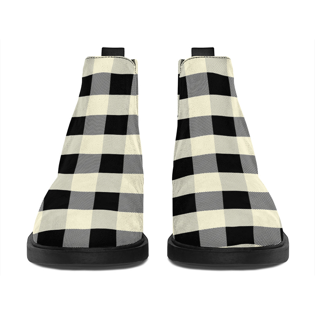 Beige And Black Buffalo Check Print Flat Ankle Boots