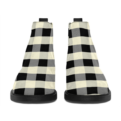 Beige And Black Buffalo Check Print Flat Ankle Boots