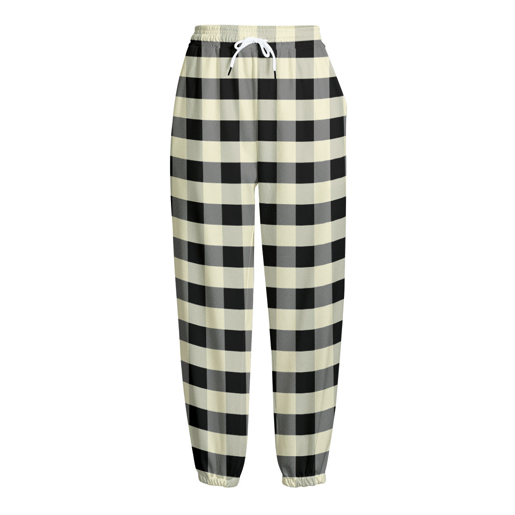 Beige And Black Buffalo Check Print Fleece Lined Knit Pants
