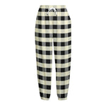 Beige And Black Buffalo Check Print Fleece Lined Knit Pants