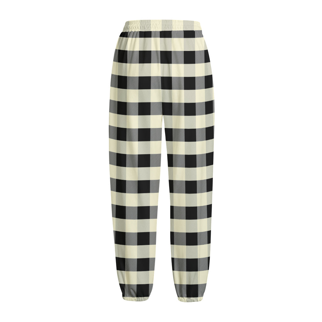 Beige And Black Buffalo Check Print Fleece Lined Knit Pants
