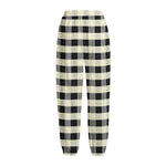 Beige And Black Buffalo Check Print Fleece Lined Knit Pants