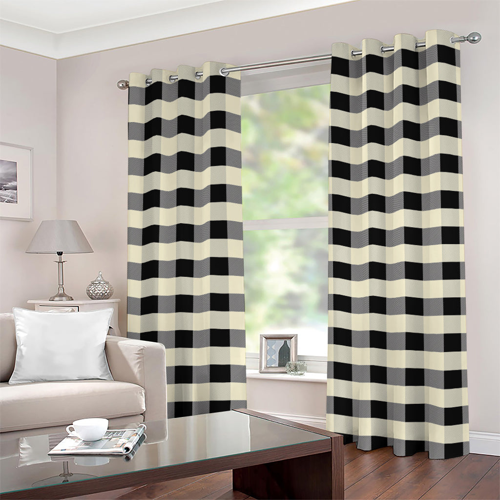 Beige And Black Buffalo Check Print Grommet Curtains