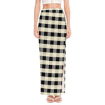 Beige And Black Buffalo Check Print High Slit Maxi Skirt