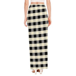 Beige And Black Buffalo Check Print High Slit Maxi Skirt