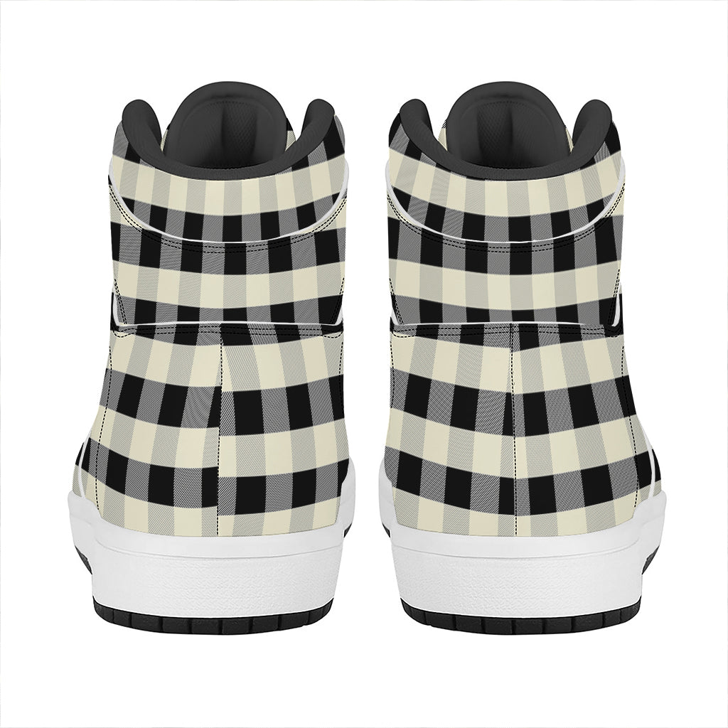 Beige And Black Buffalo Check Print High Top Leather Sneakers
