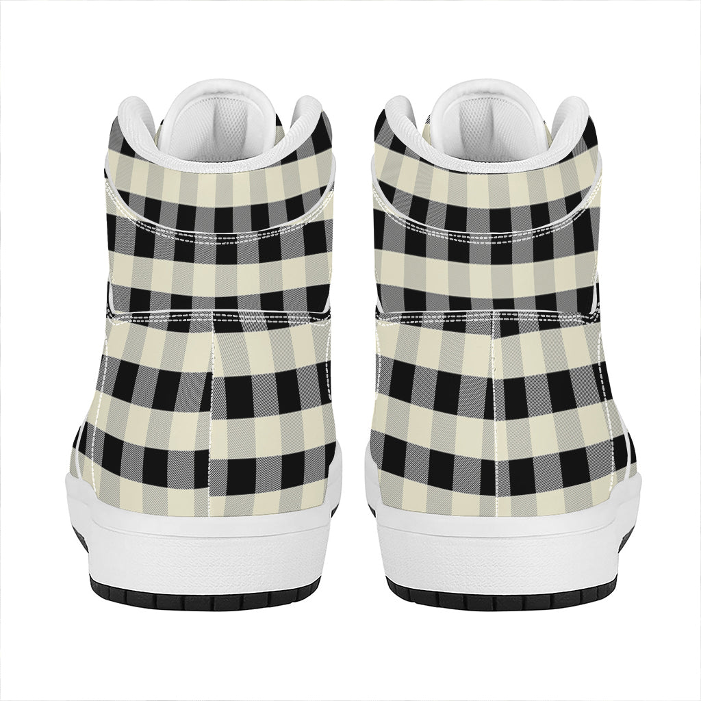 Beige And Black Buffalo Check Print High Top Leather Sneakers