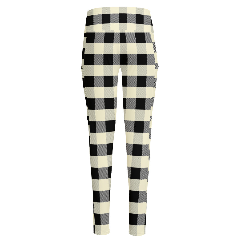 Beige And Black Buffalo Check Print High-Waisted Pocket Leggings