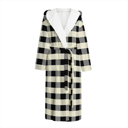 Beige And Black Buffalo Check Print Hooded Bathrobe