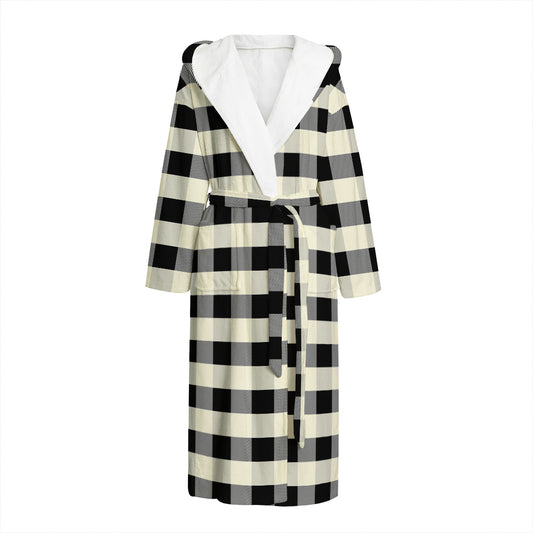 Beige And Black Buffalo Check Print Hooded Bathrobe