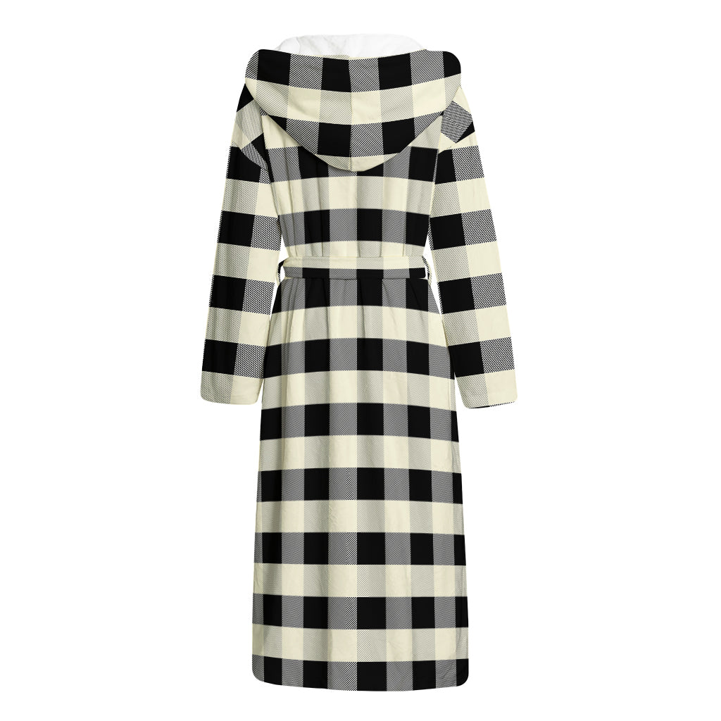 Beige And Black Buffalo Check Print Hooded Bathrobe