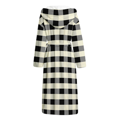 Beige And Black Buffalo Check Print Hooded Bathrobe