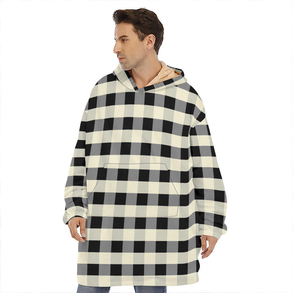 Beige And Black Buffalo Check Print Hoodie Blanket