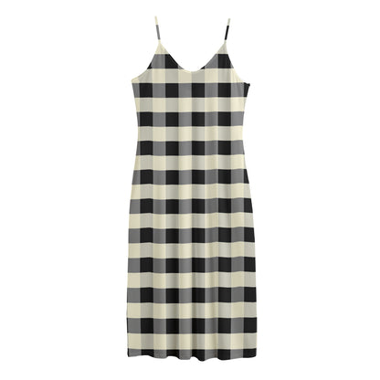 Beige And Black Buffalo Check Print Jersey Midi Cami Dress