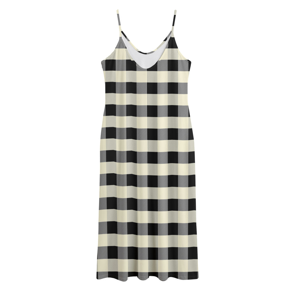 Beige And Black Buffalo Check Print Jersey Midi Cami Dress