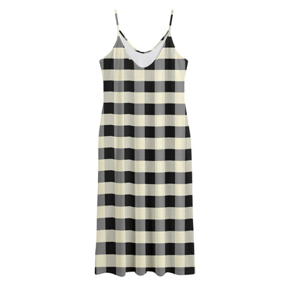 Beige And Black Buffalo Check Print Jersey Midi Cami Dress