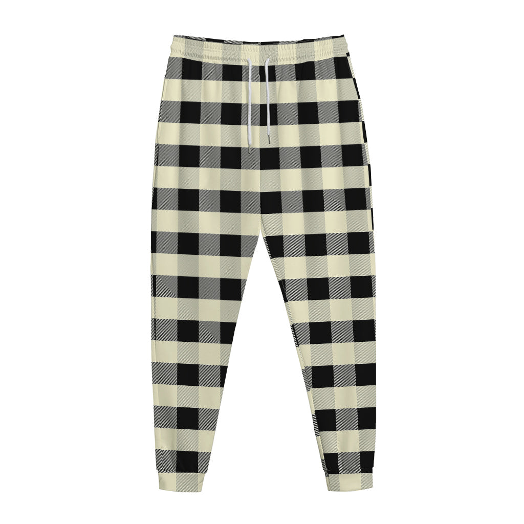 Beige And Black Buffalo Check Print Jogger Pants
