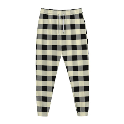 Beige And Black Buffalo Check Print Jogger Pants