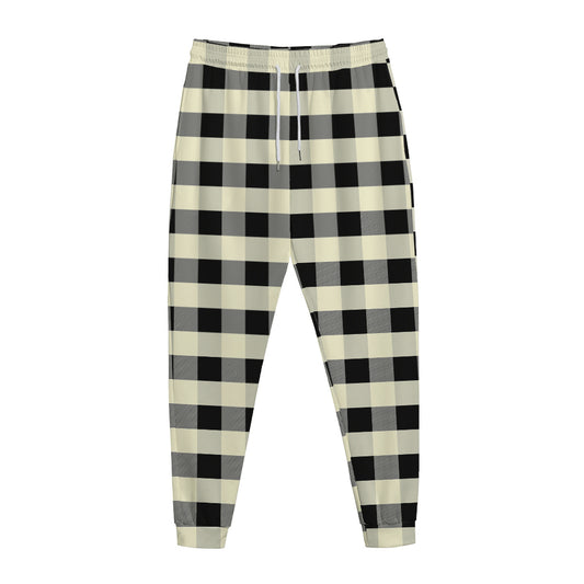 Beige And Black Buffalo Check Print Jogger Pants