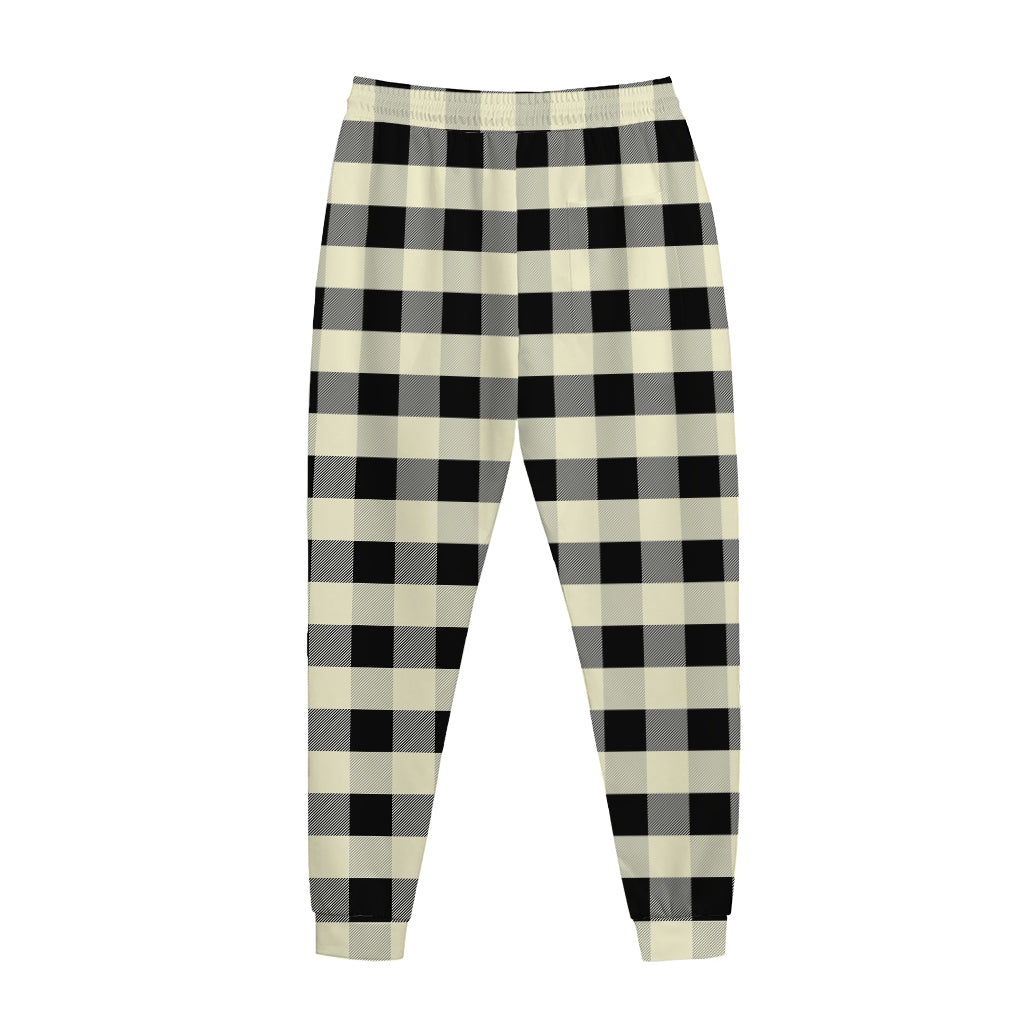 Beige And Black Buffalo Check Print Jogger Pants