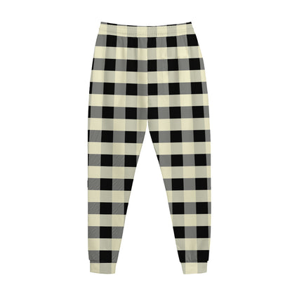Beige And Black Buffalo Check Print Jogger Pants