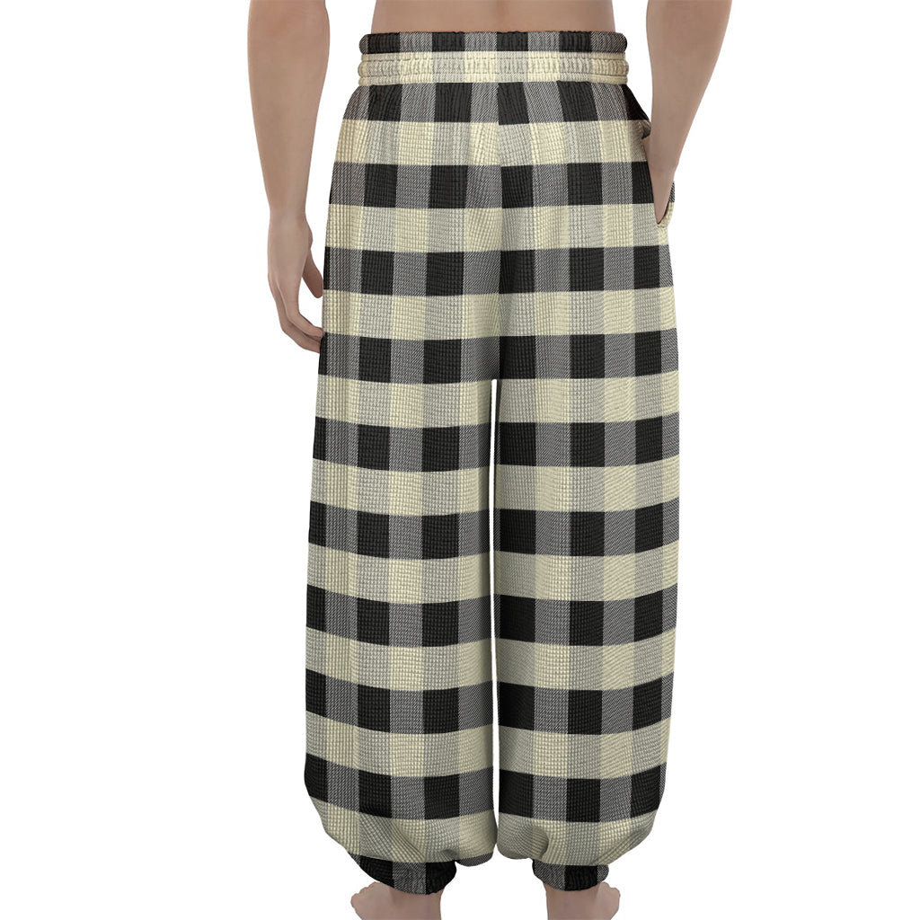 Beige And Black Buffalo Check Print Lantern Pants