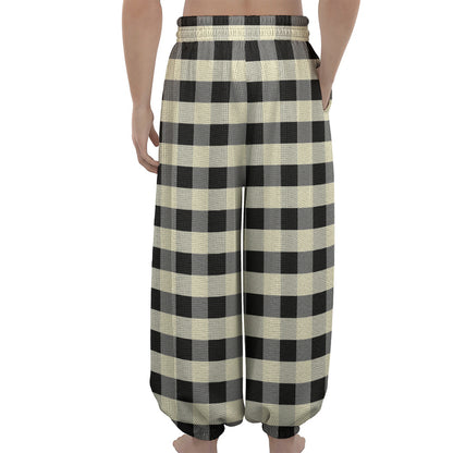 Beige And Black Buffalo Check Print Lantern Pants