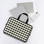 Beige And Black Buffalo Check Print Laptop Sleeve With Handle