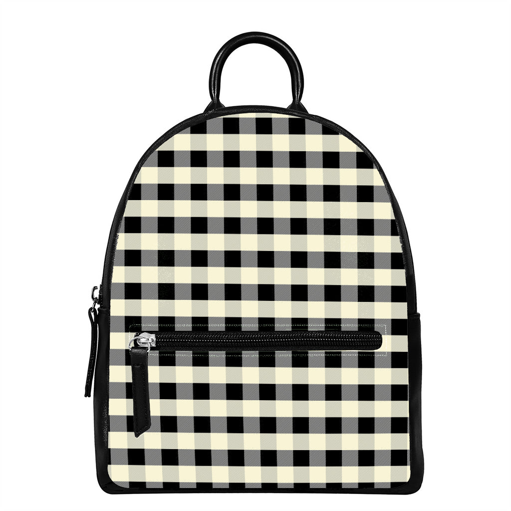 Beige And Black Buffalo Check Print Leather Backpack