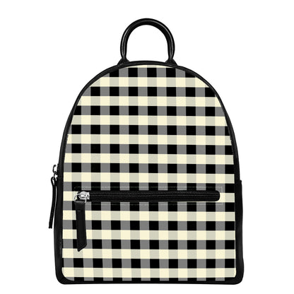 Beige And Black Buffalo Check Print Leather Backpack