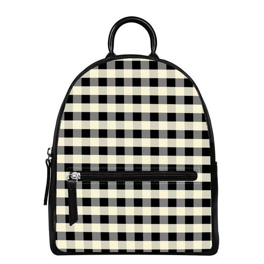 Beige And Black Buffalo Check Print Leather Backpack