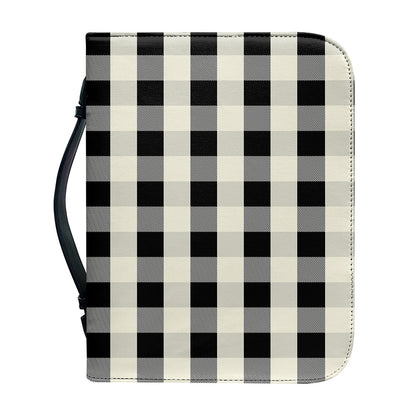 Beige And Black Buffalo Check Print Leather Bible Cover