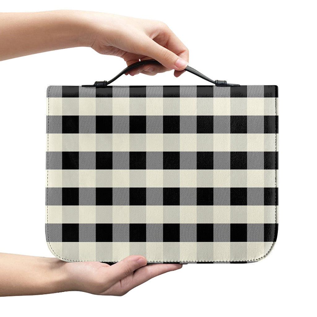 Beige And Black Buffalo Check Print Leather Bible Cover
